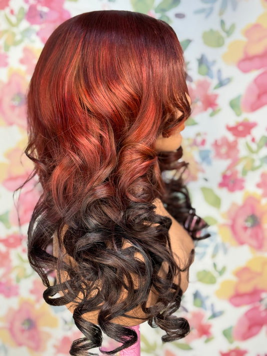 Fiery Auburn Ombre Curl Wig 28 inch