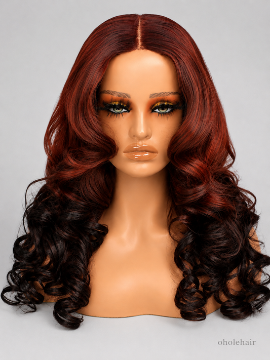 Fiery Auburn Ombre Curl Wig 28 inch